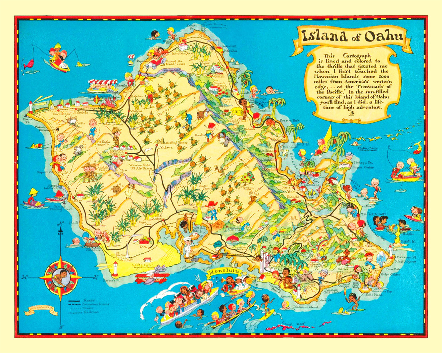 Vintage Map of Oahu, Hawaii, 1931