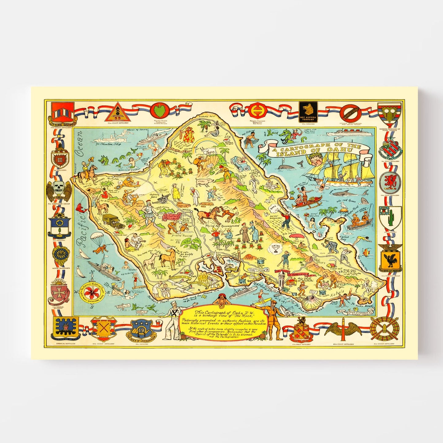 Vintage Map of Oahu, Hawaii, 1933 III
