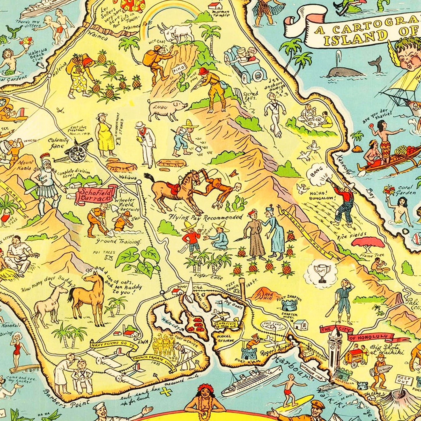 Vintage Map of Oahu, Hawaii, 1933 III