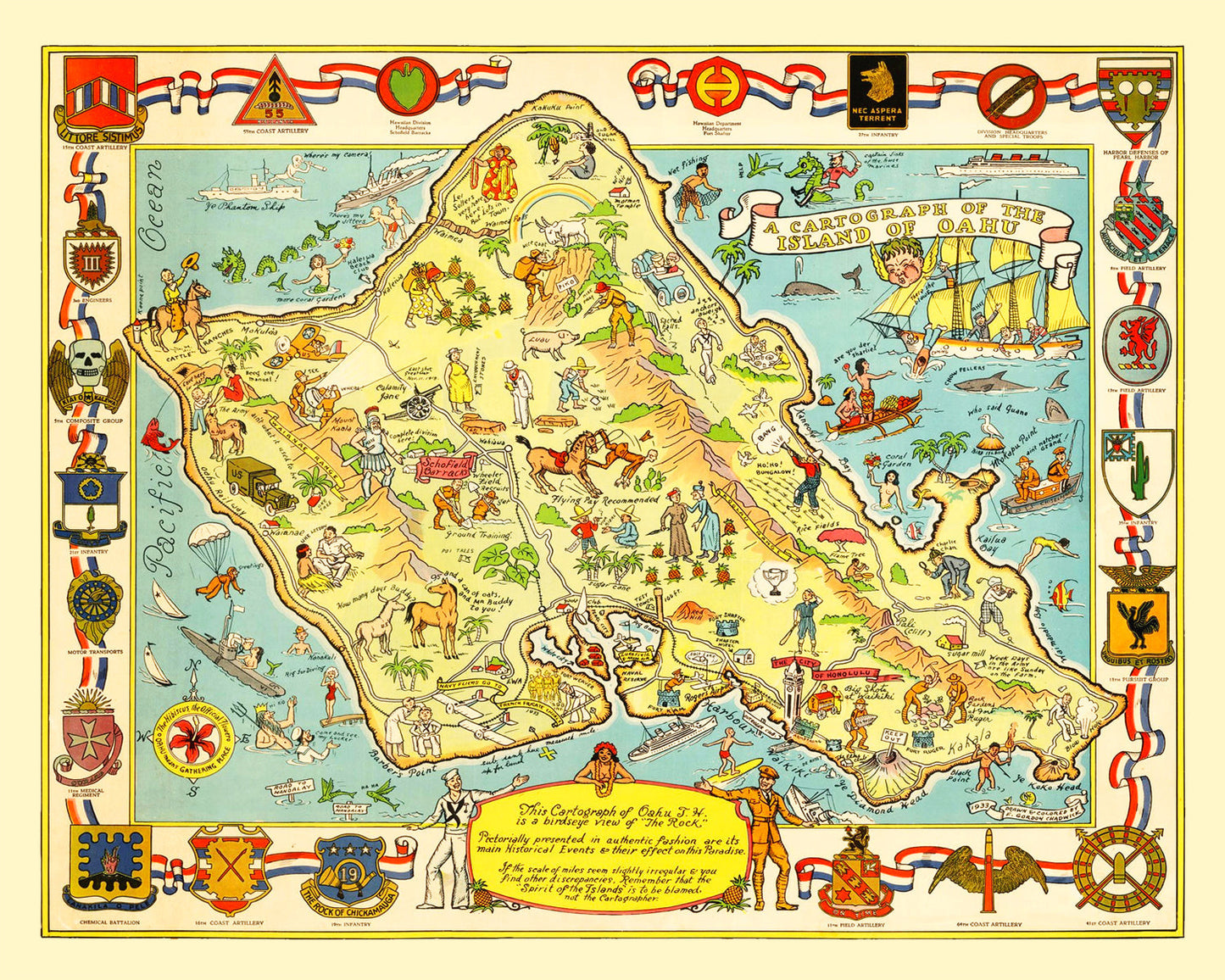 Vintage Map of Oahu, Hawaii, 1933 III