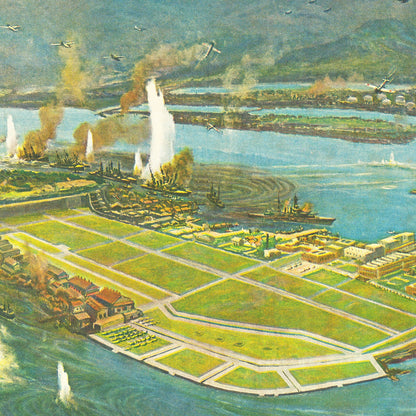 Vintage Map of the Pearl Harbor Attack, Hawaii, 1941