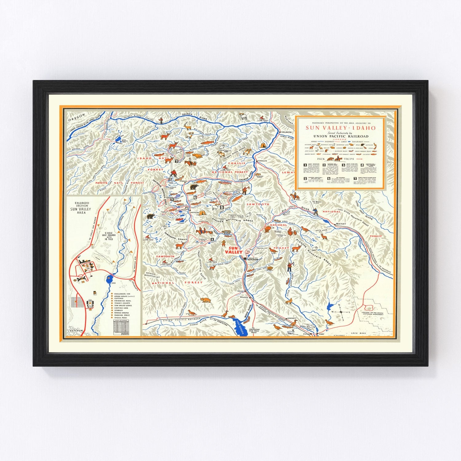 Vintage map of Sun Valley, Idaho, 1938