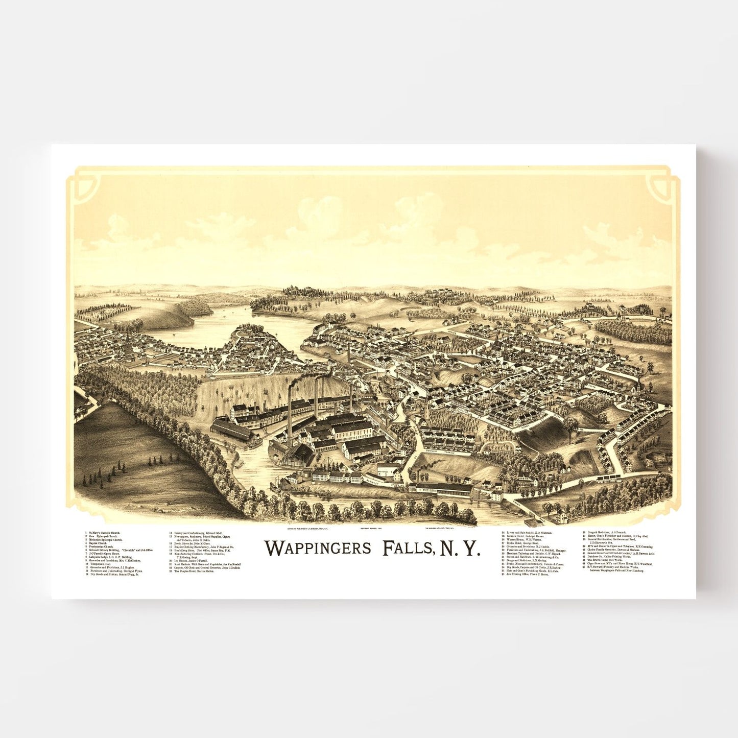 Vintage Map of Wappingers Falls, New York, 1889