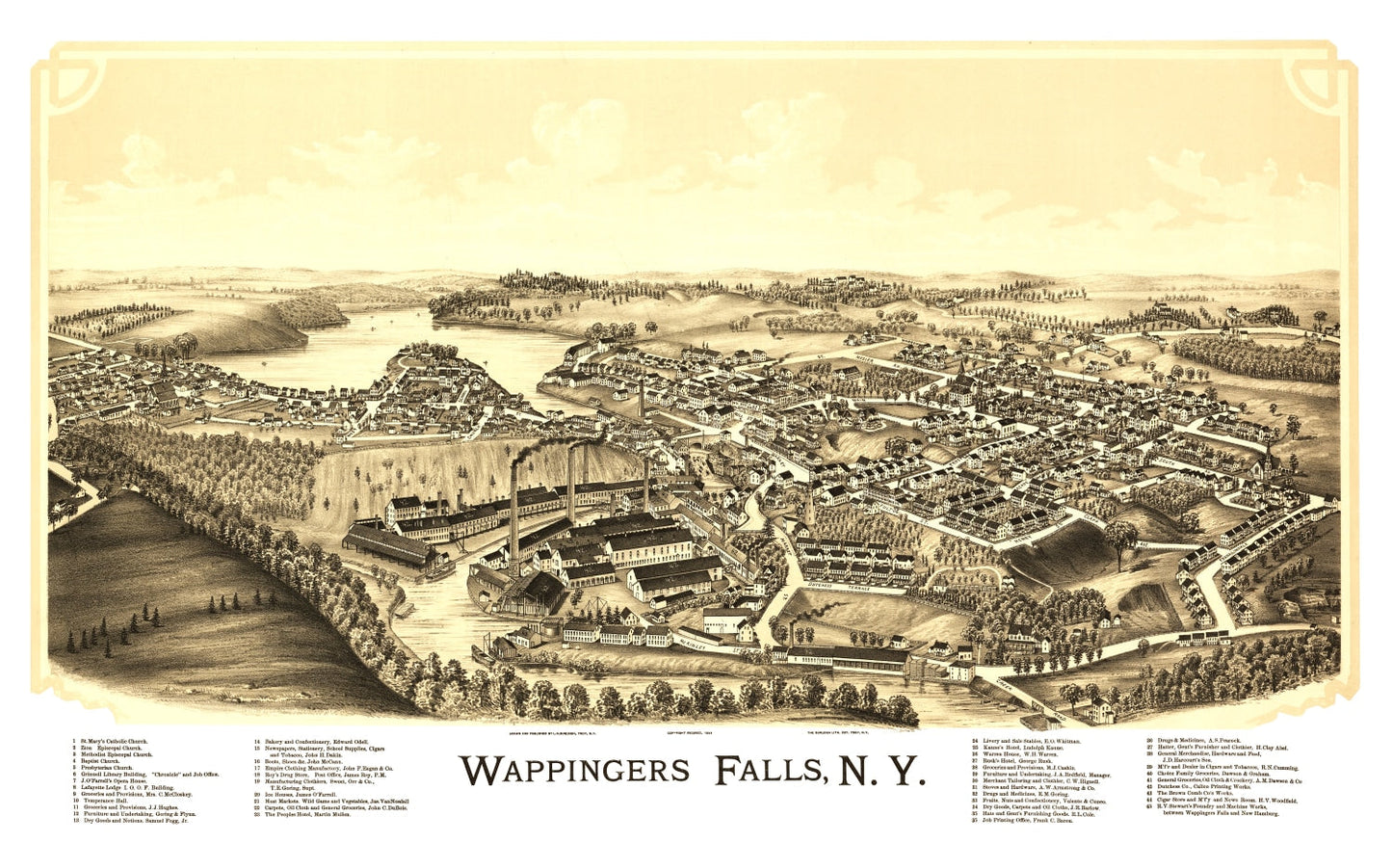 Vintage Map of Wappingers Falls, New York, 1889
