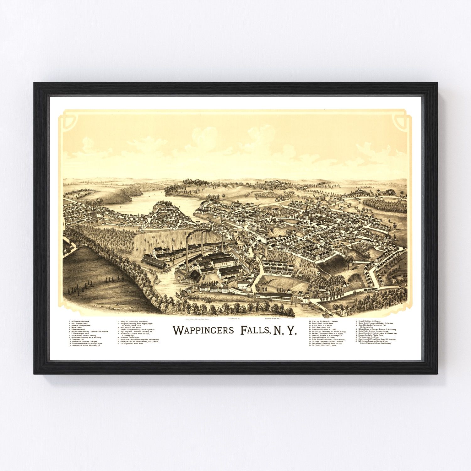 Vintage map of Wappingers Falls, New York, 1889, digitally restored