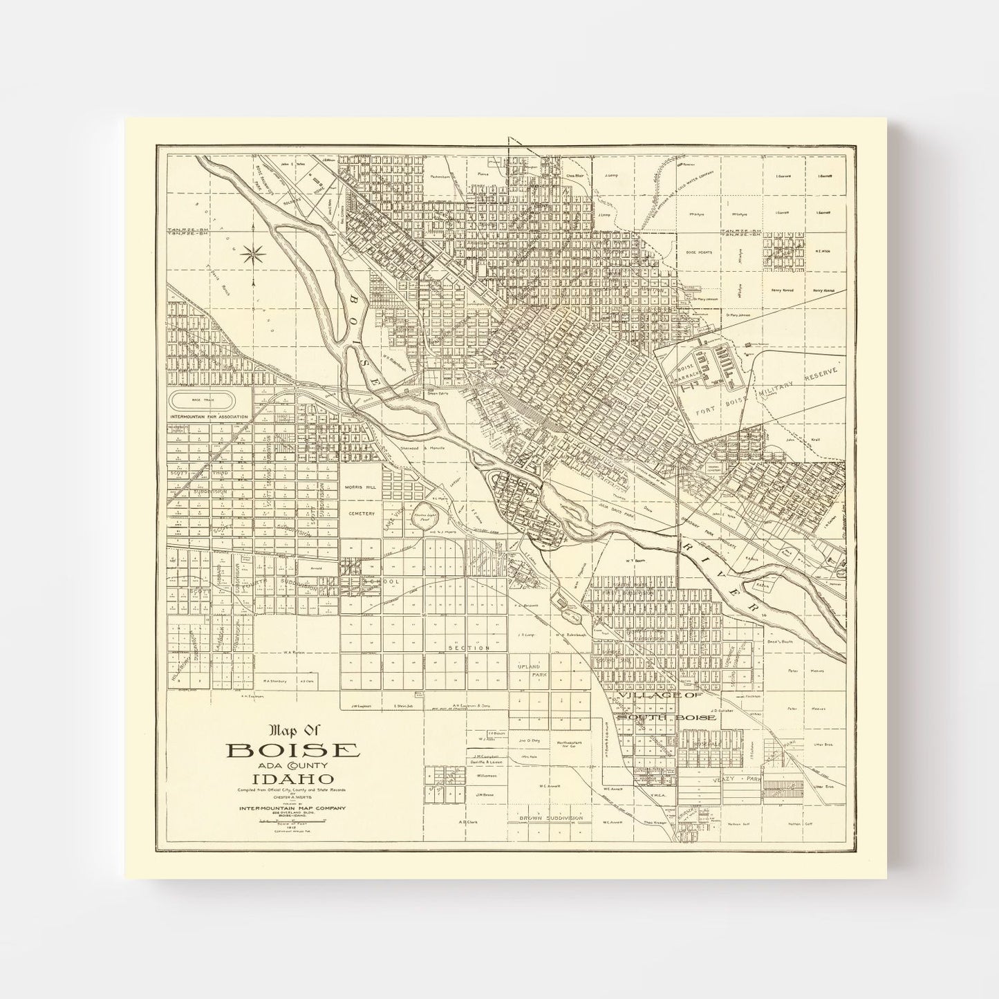 Vintage Map of Boise, Idaho, 1912