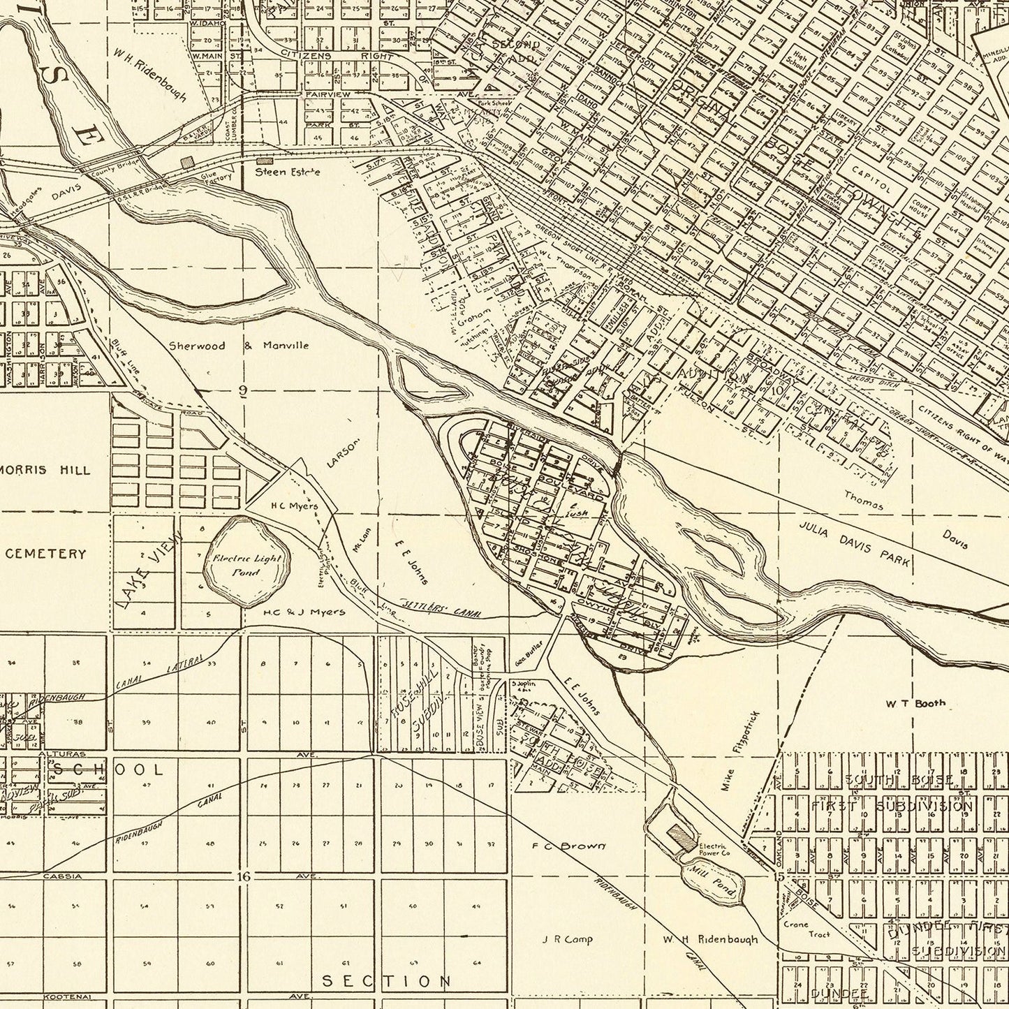 Vintage Map of Boise, Idaho, 1912