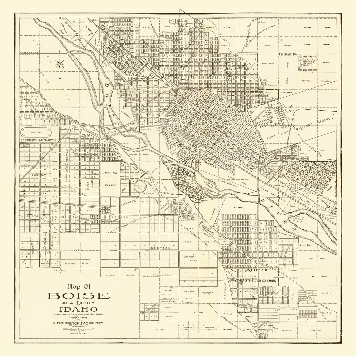 Vintage Map of Boise, Idaho, 1912