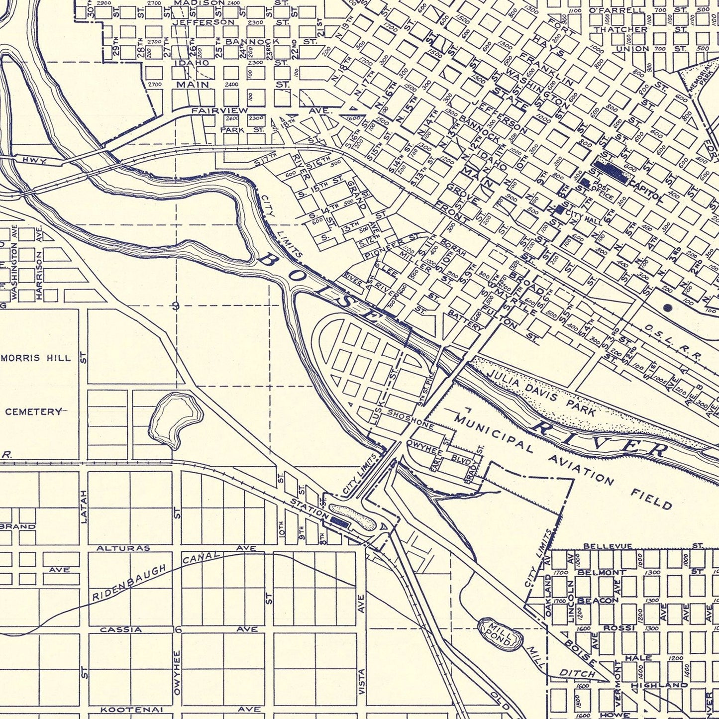 Vintage Map of Boise, Idaho, 1920