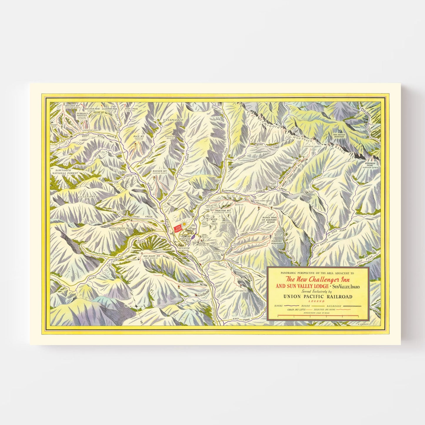 Vintage Map of Sun Valley Ski Trail, Idaho, 1937