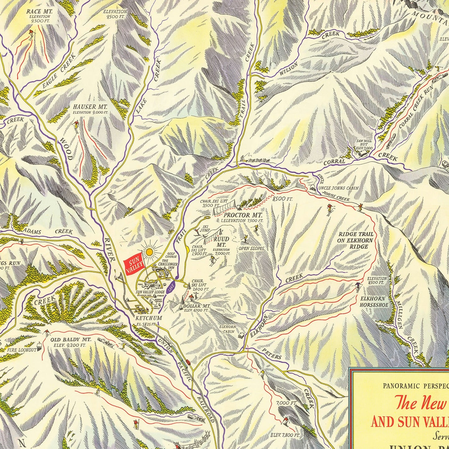 Vintage Map of Sun Valley Ski Trail, Idaho, 1937