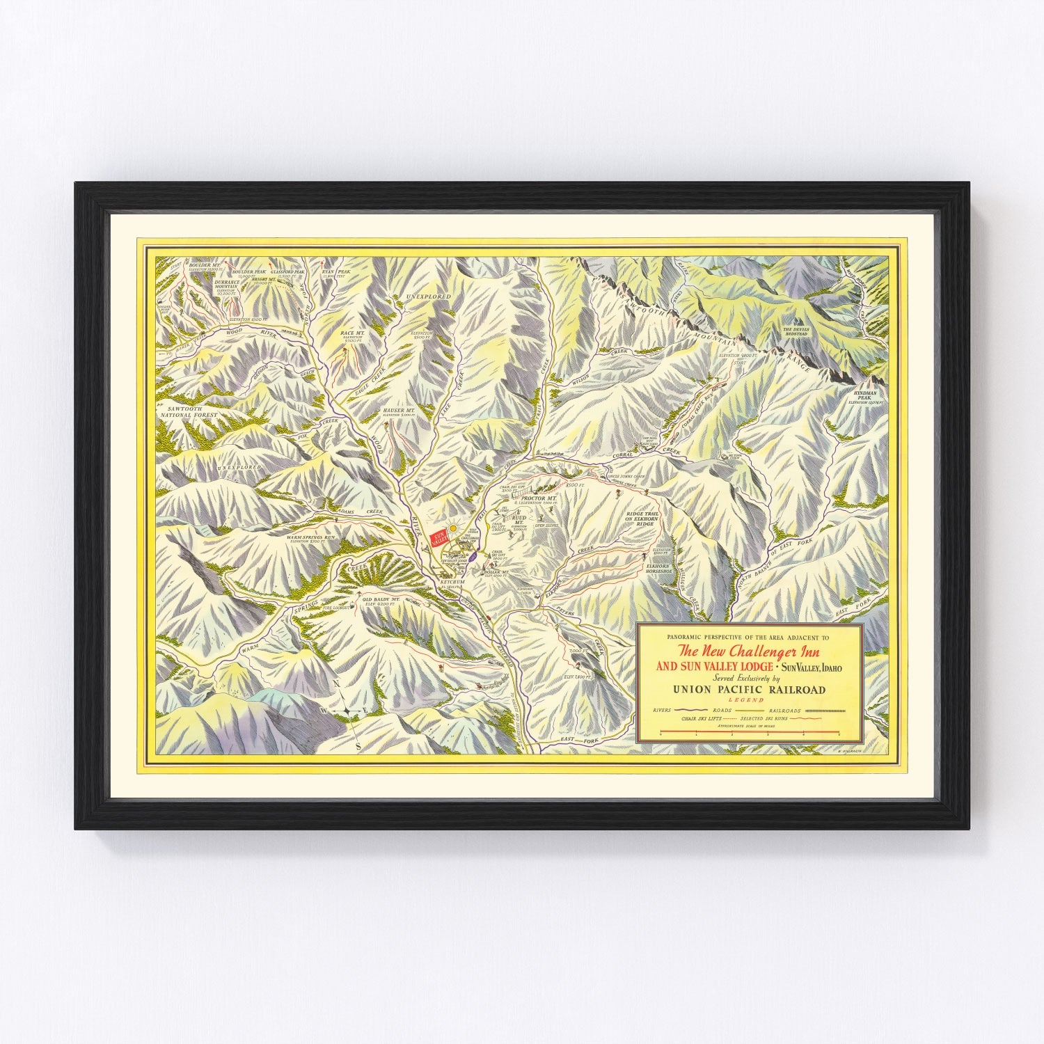 Vintage map of Sun Valley ski trails, Idaho, 1937