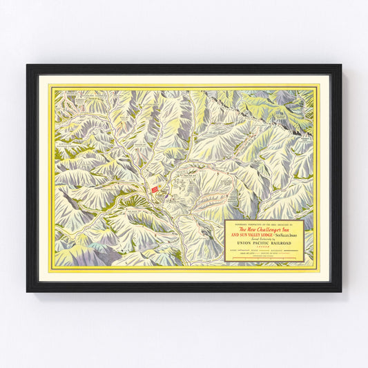 Vintage map of Sun Valley ski trails, Idaho, 1937