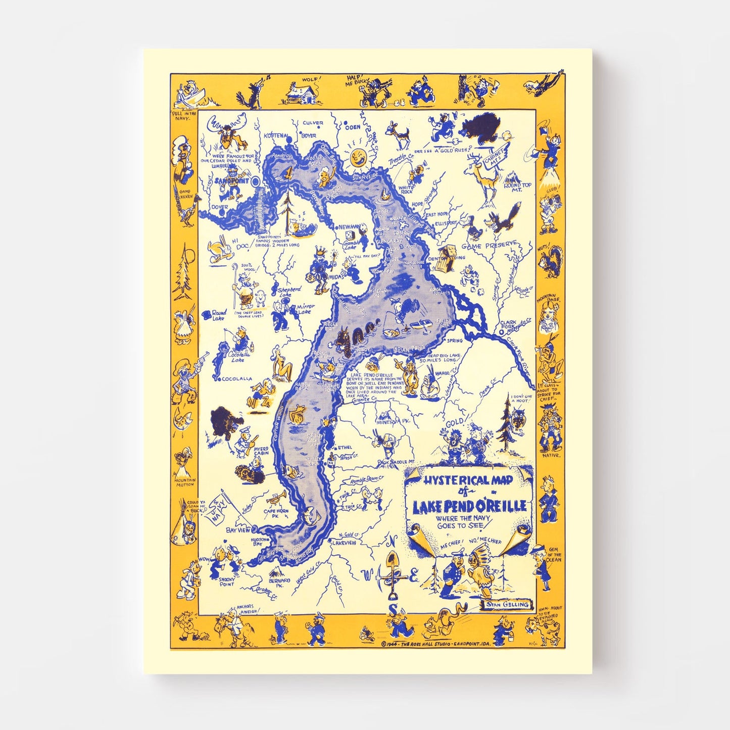 Vintage Map of Lake Pend Oreille, Idaho, 1944
