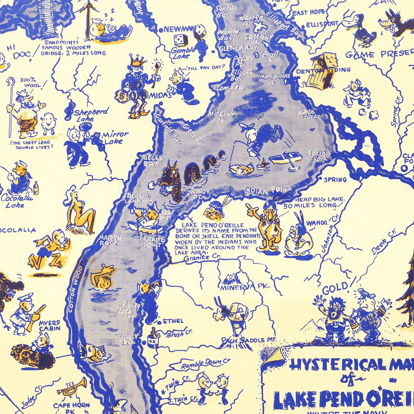 Vintage Map of Lake Pend Oreille, Idaho, 1944