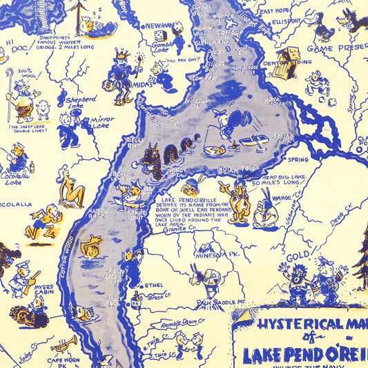 Vintage Map of Lake Pend Oreille, Idaho, 1944