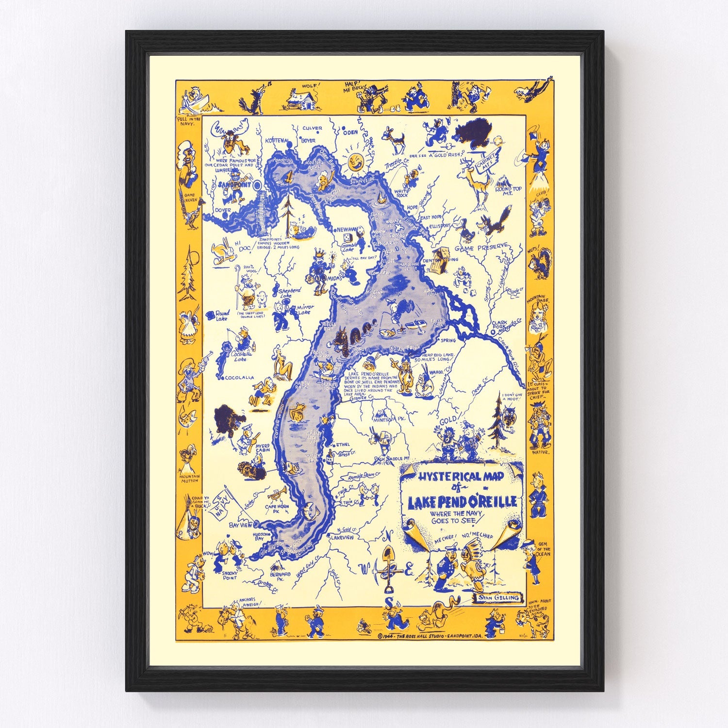 vintage map of Lake Pend Oreille, Idaho, 1944