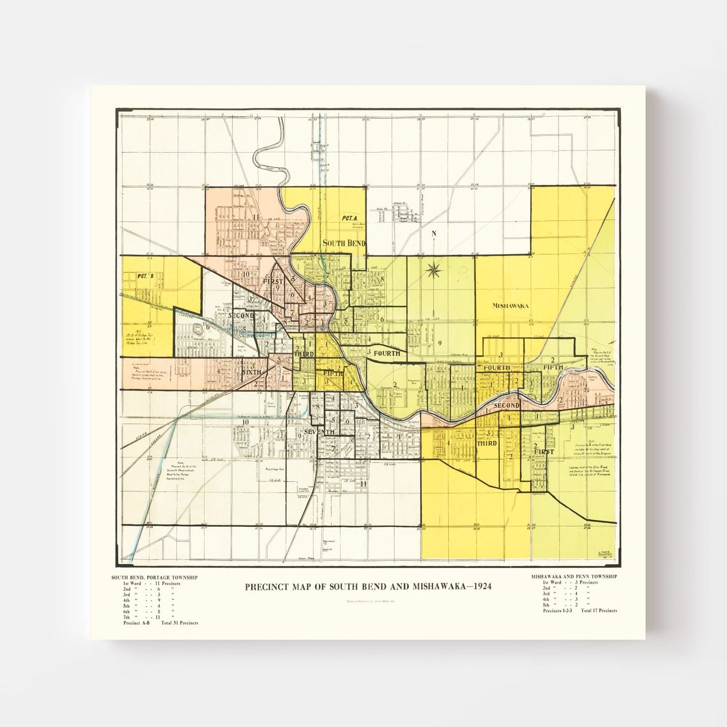 Vintage Map of South Bend, Indiana, 1924