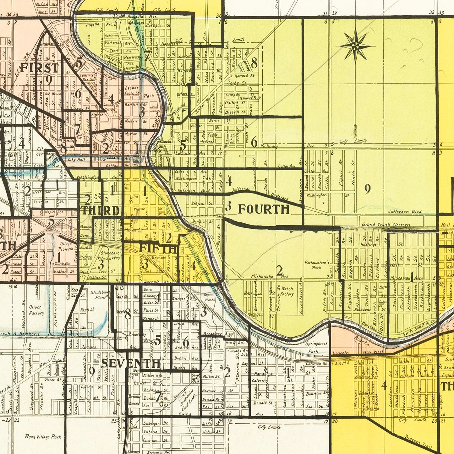 Vintage Map of South Bend, Indiana, 1924