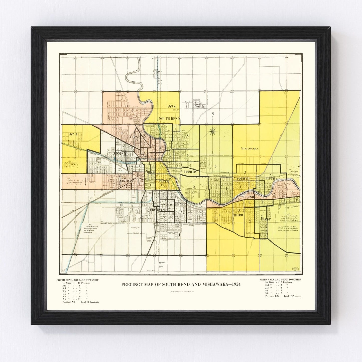 Vintage map of South Bend, Indiana, 1924
