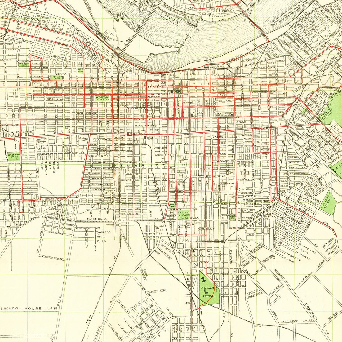 Vintage Map of Louisville, Kentucky, 1906