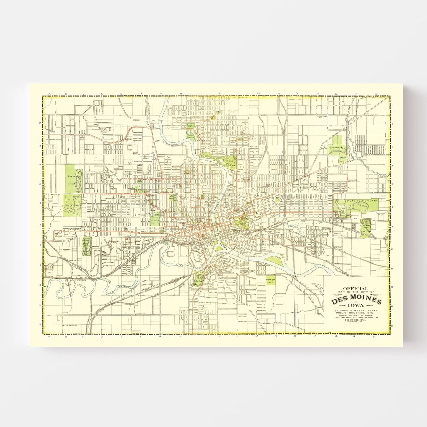 Vintage Map of Des Moines, Iowa 1920