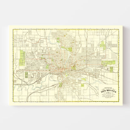 Vintage Map of Des Moines, Iowa 1920