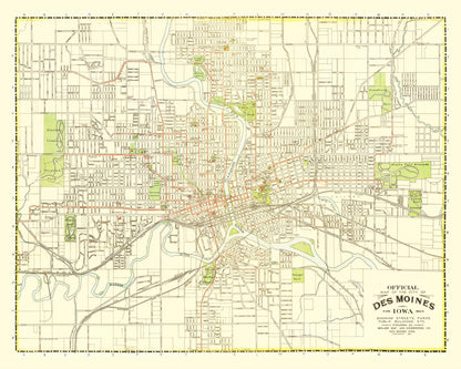 Vintage Map of Des Moines, Iowa 1920