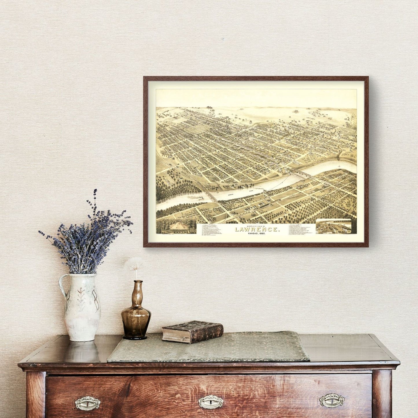 Vintage Map of Lawrence, Kansas, 1880