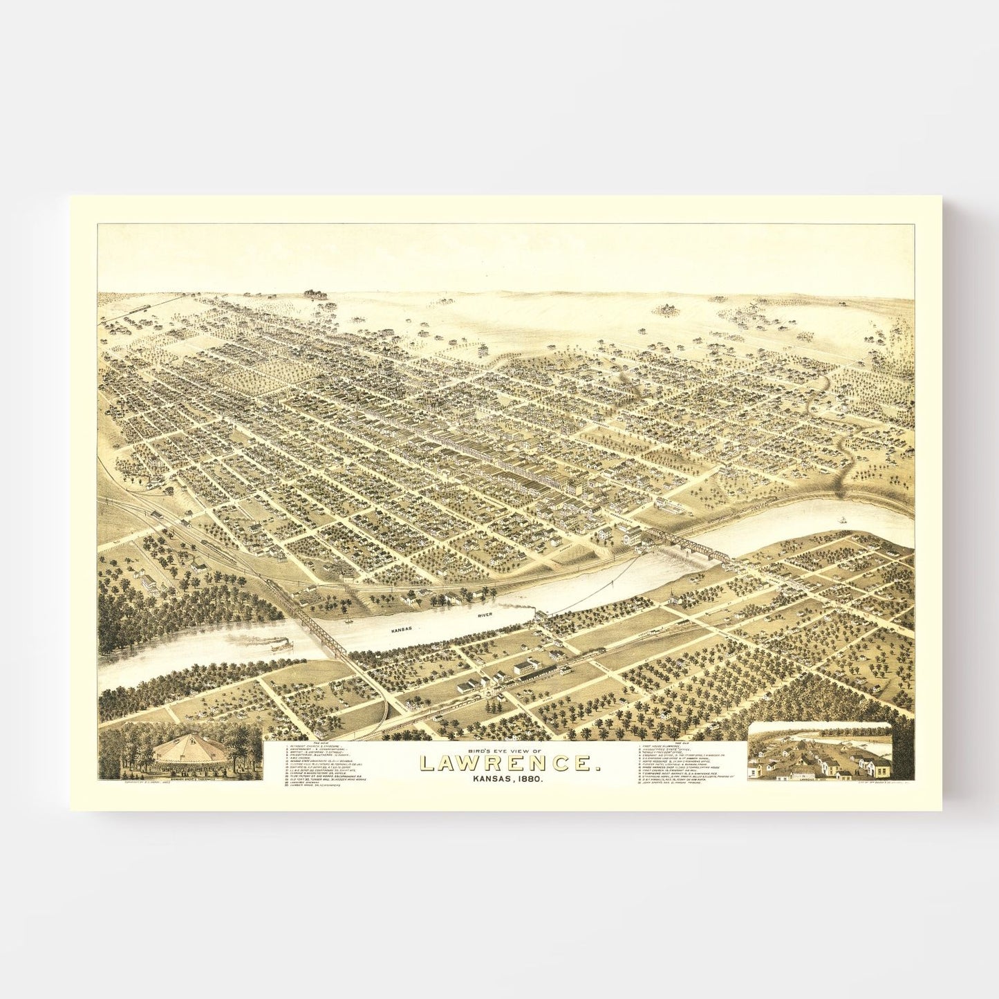 Vintage Map of Lawrence, Kansas, 1880