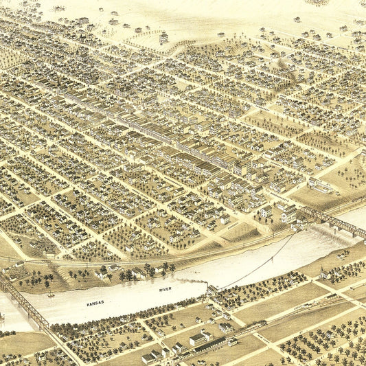 Vintage Map of Lawrence, Kansas, 1880