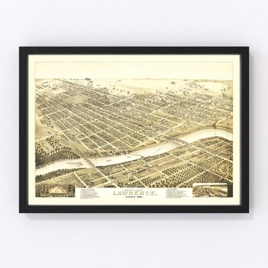 Vintage map of Lawrence, Kansas, 1880