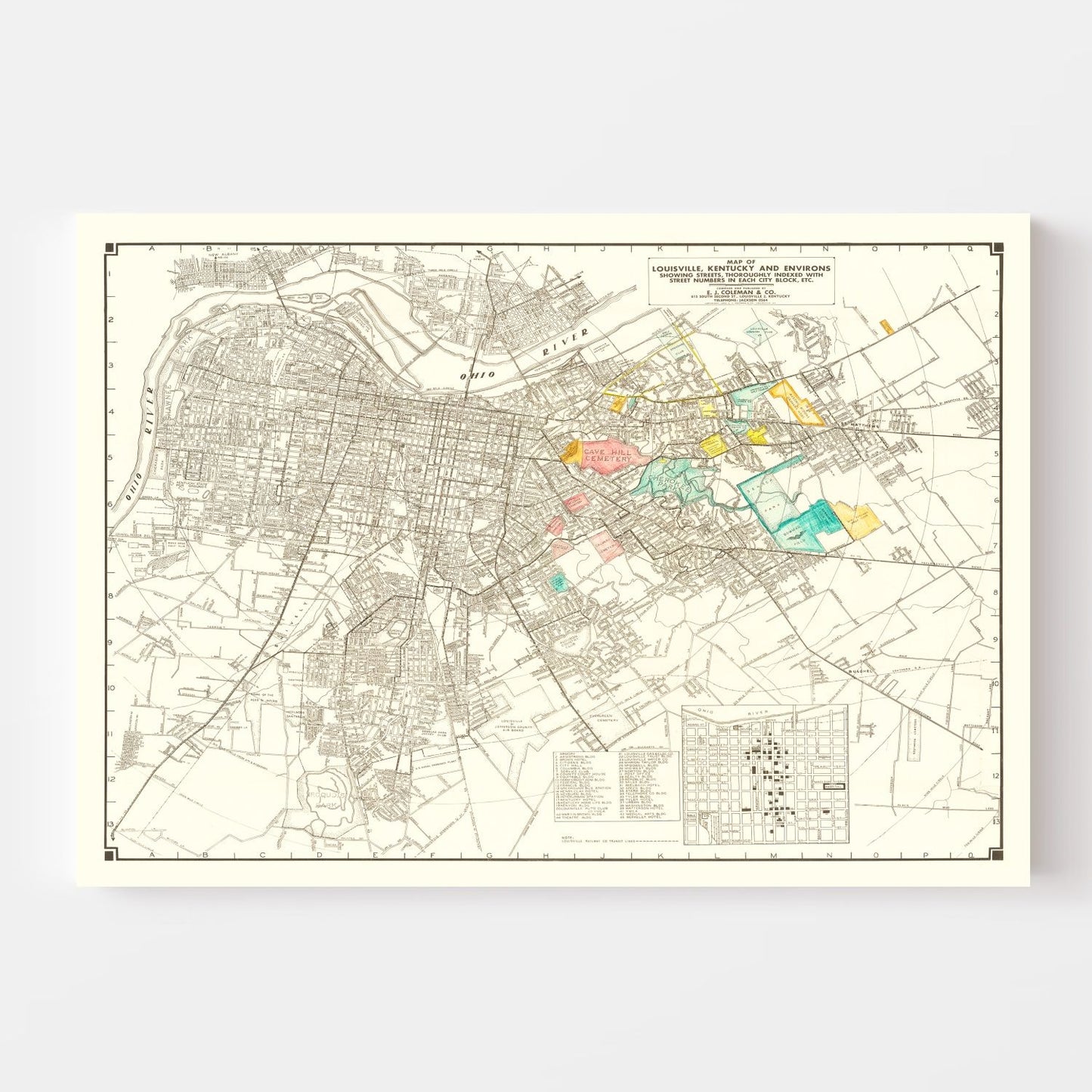 Vintage Map of Louisville, Kentucky, 1943