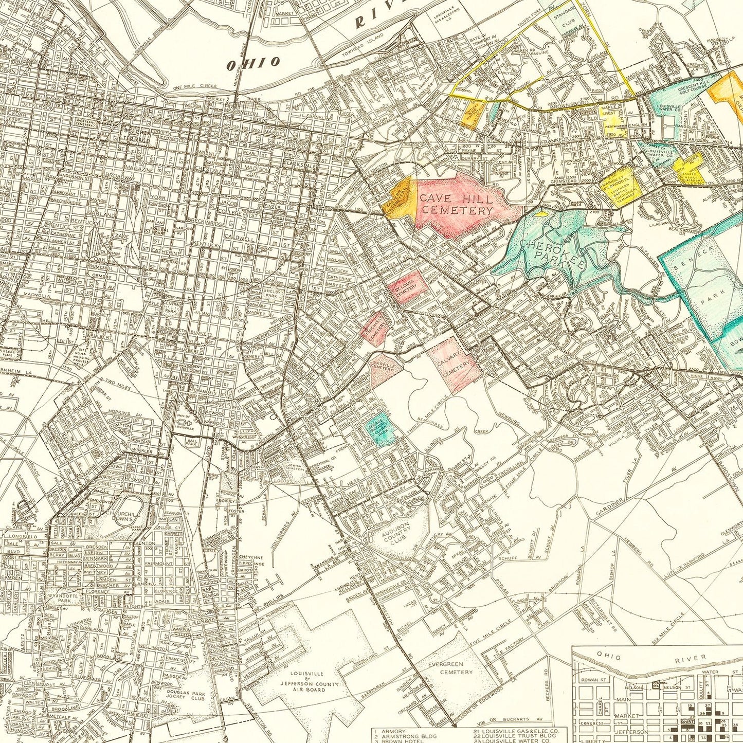 Vintage Map of Louisville, Kentucky, 1943