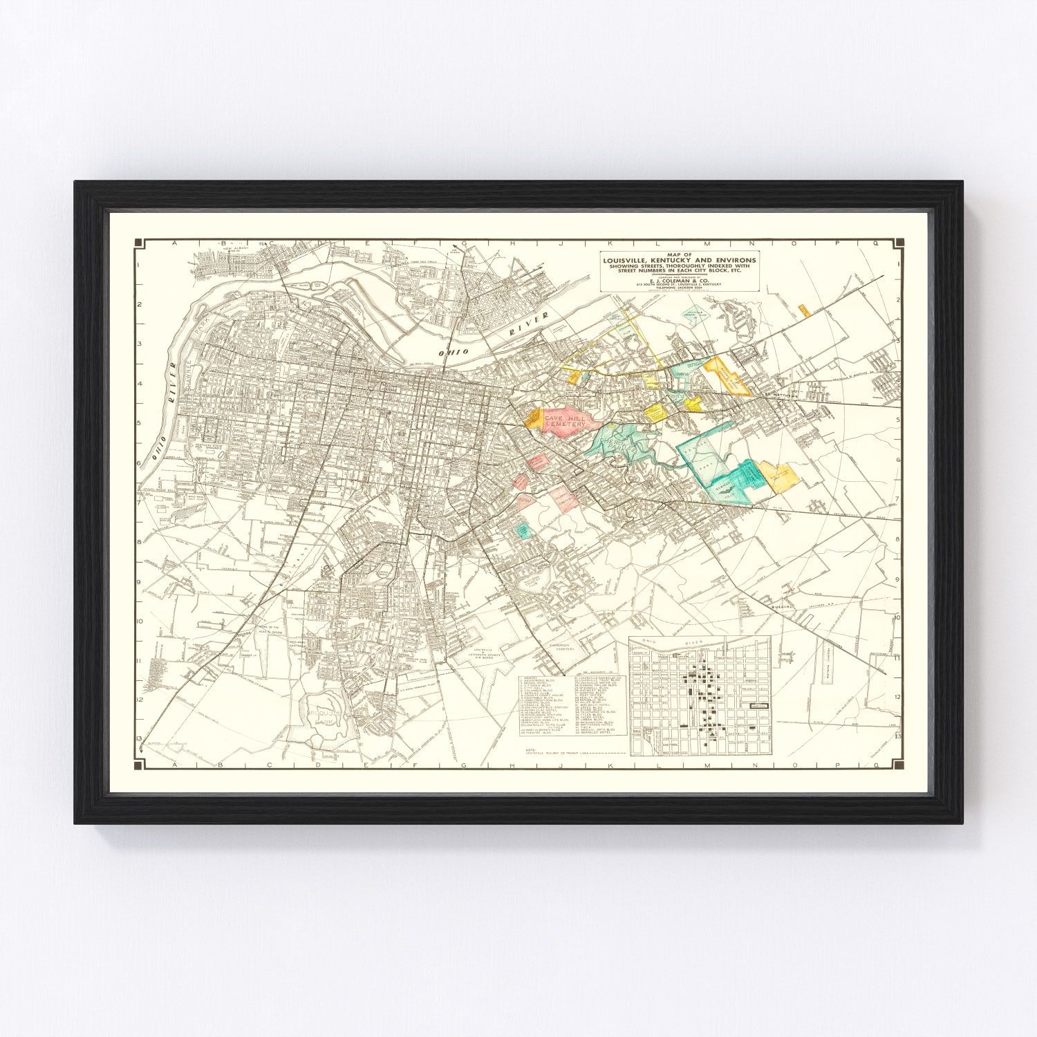 Vintage map of Louisville, Kentucky, 1943