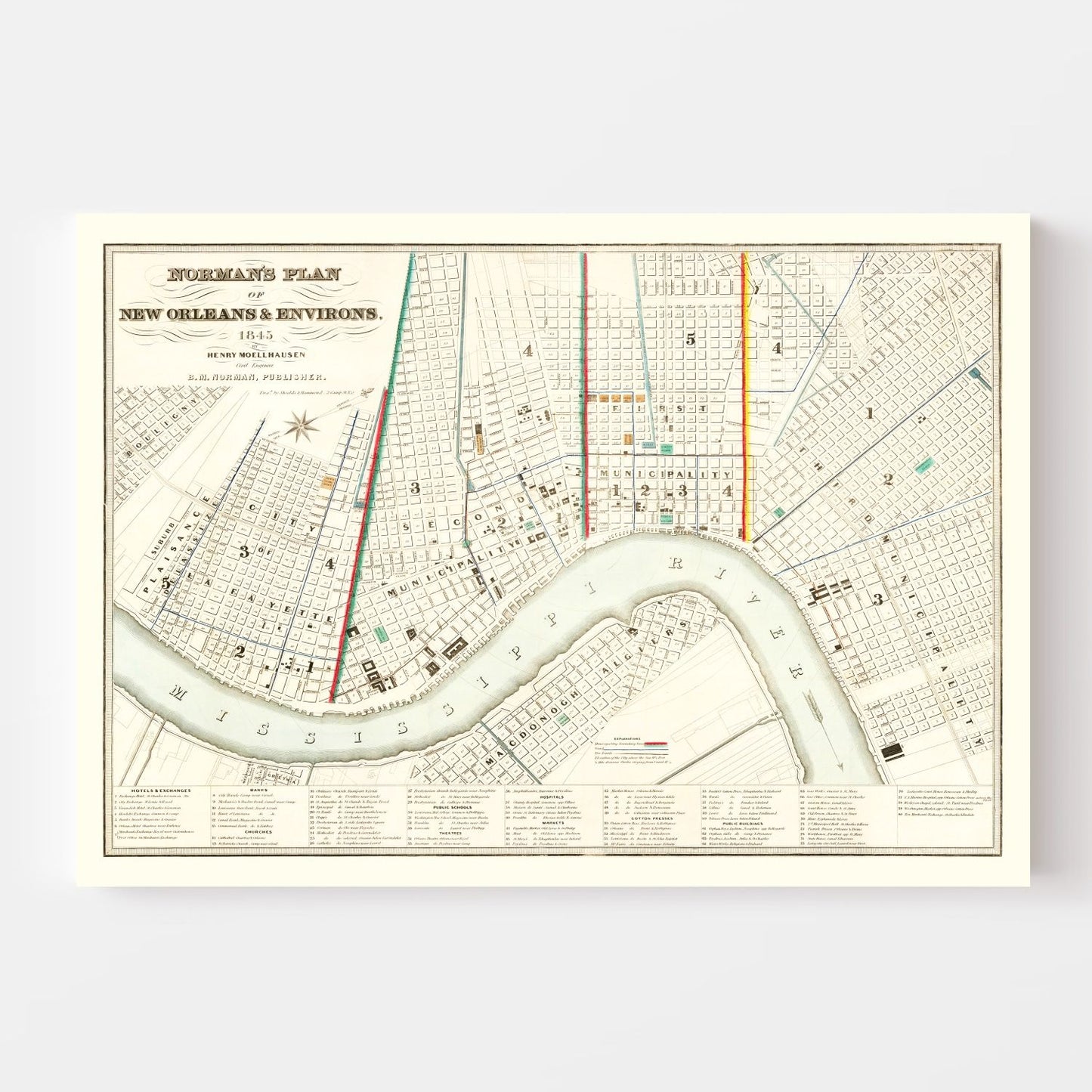 Vintage Map of New Orleans, Louisiana, 1845 (IV)