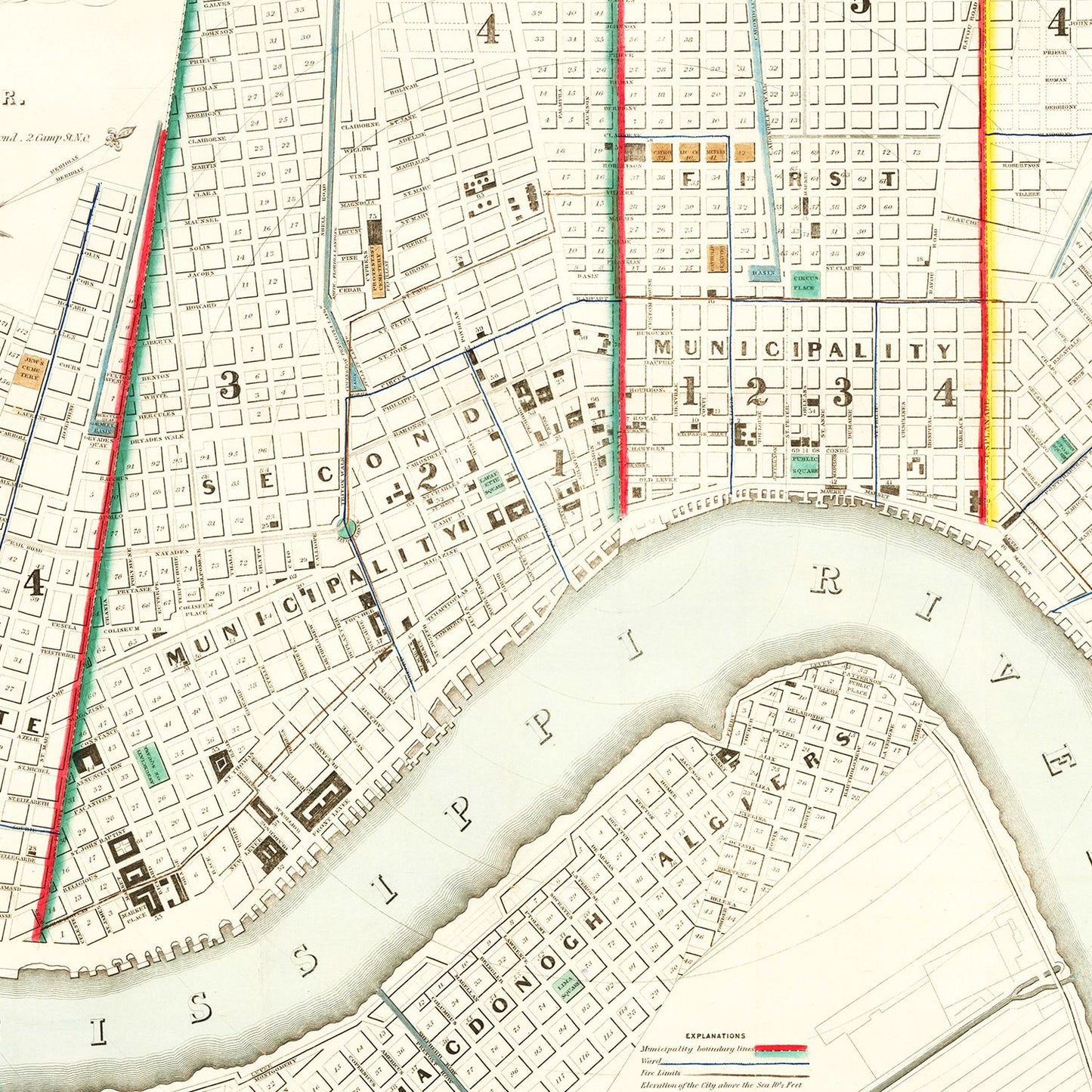 Vintage Map of New Orleans, Louisiana, 1845 (IV)