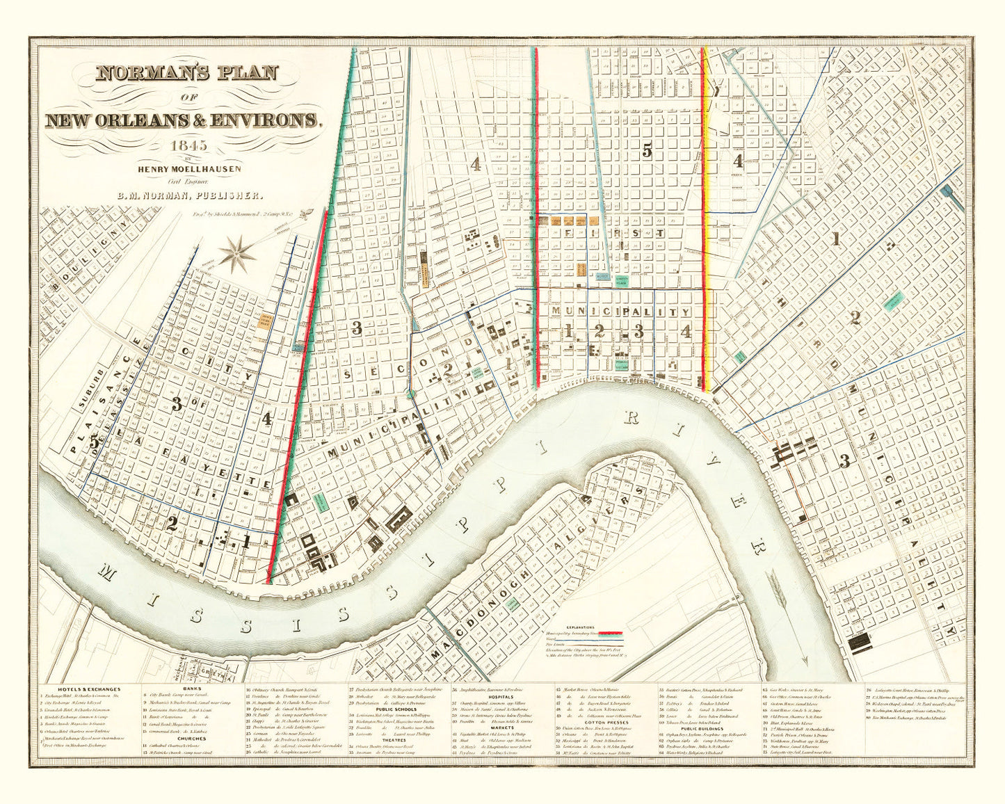 Vintage Map of New Orleans, Louisiana, 1845 (IV)
