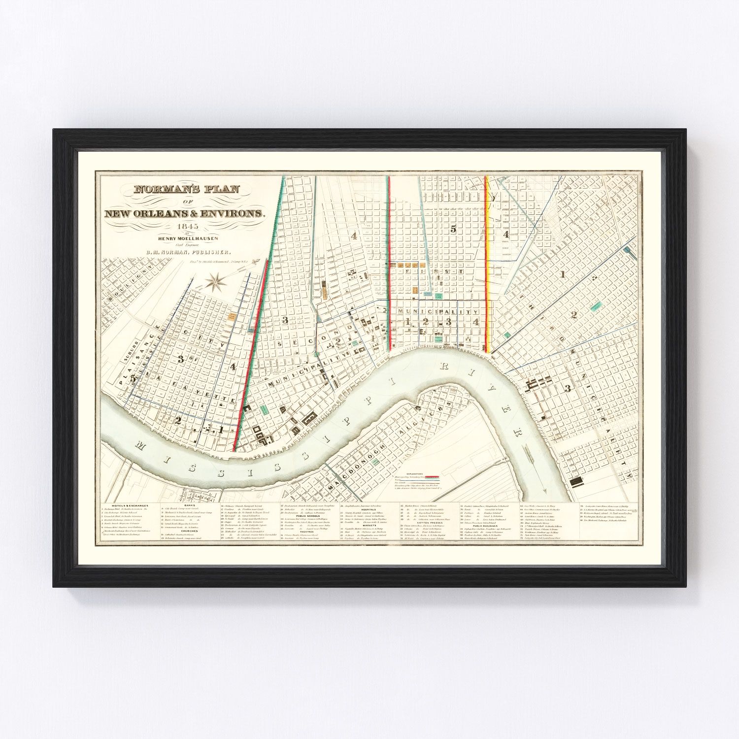 Vintage map of New Orleans, Louisiana, 1845