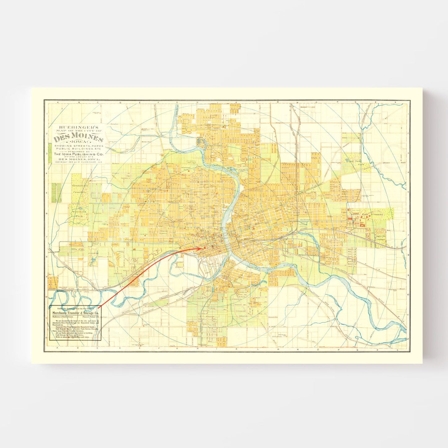 Vintage Map of Des Moines, Iowa 1910