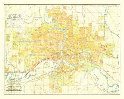 Vintage Map of Des Moines, Iowa 1910