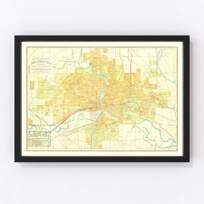 vintage map of Des Moines, Iowa, 1910