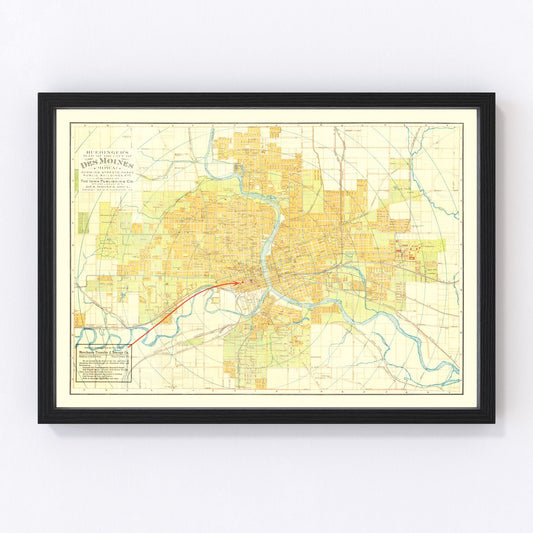 vintage map of Des Moines, Iowa, 1910