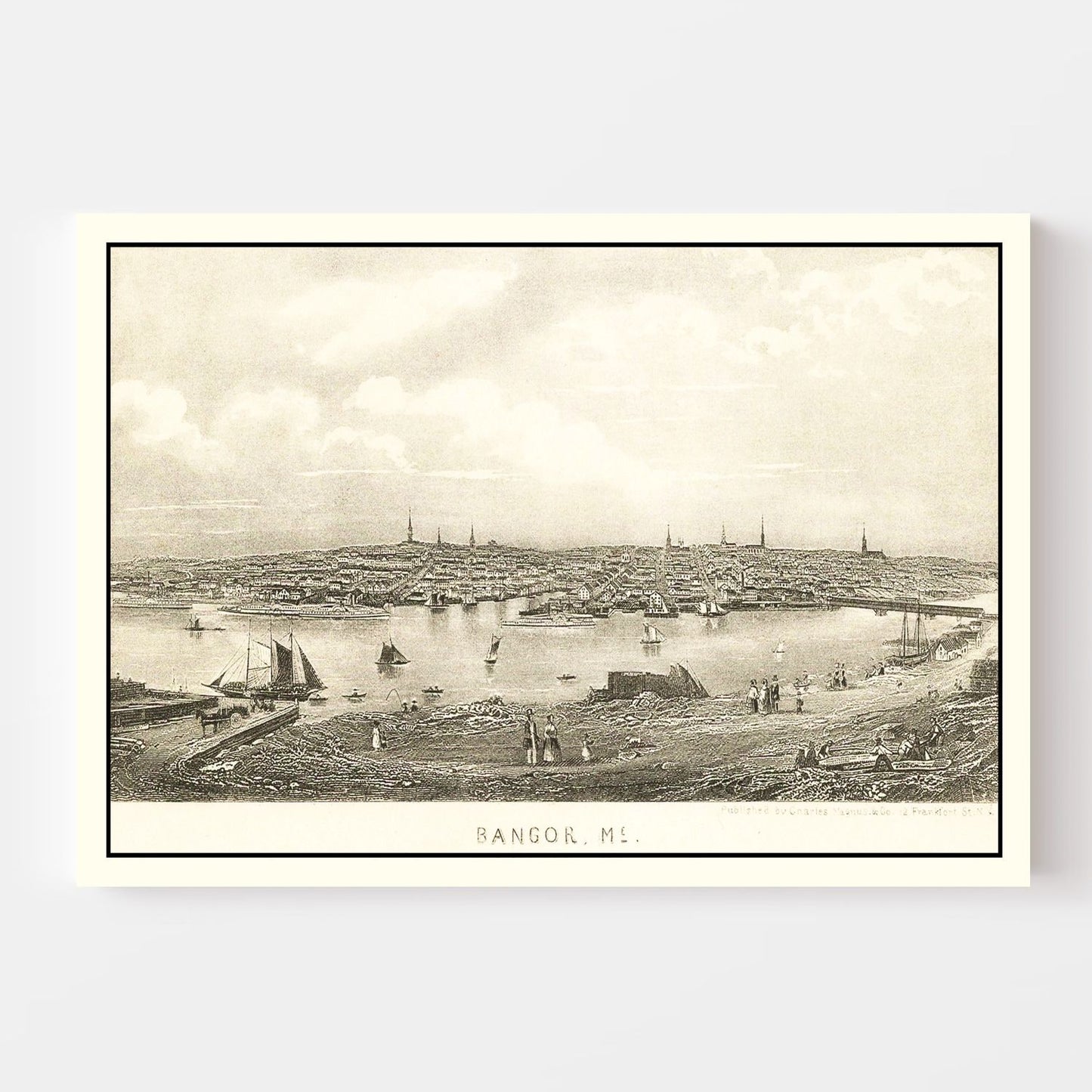 Vintage Map of Bangor, Maine, 1850