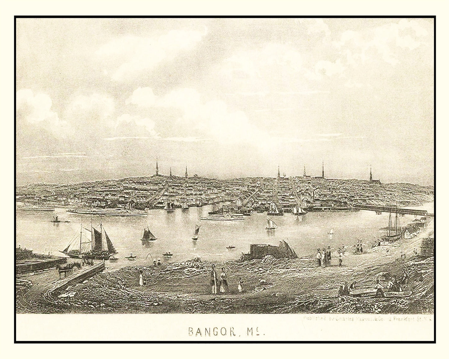 Vintage Map of Bangor, Maine, 1850
