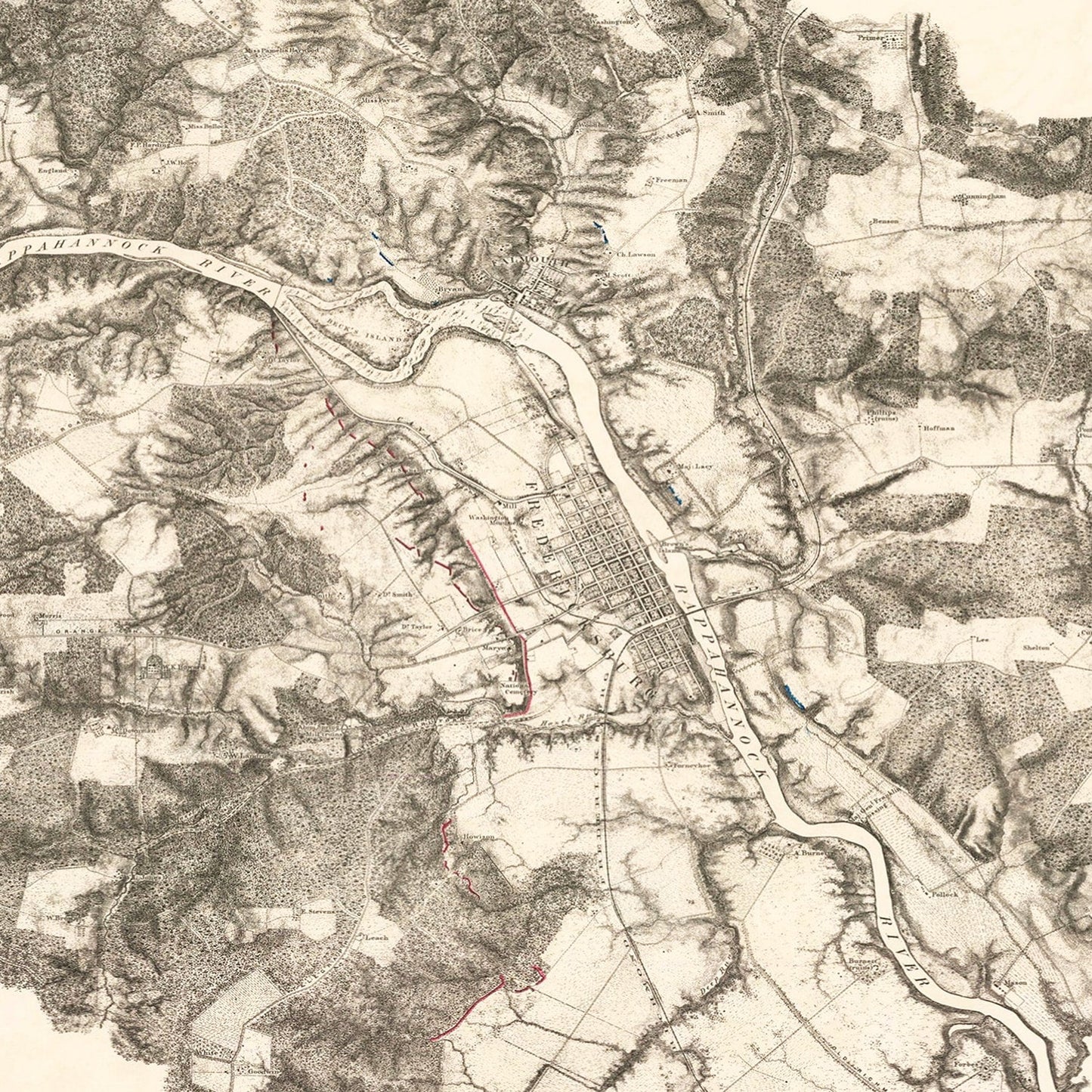 Vintage Map of Fredericksburg, Virginia, 1867