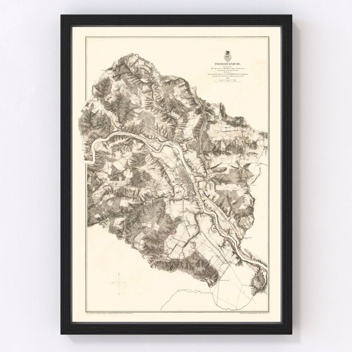 vintage map of Fredericksburg, Virginia, 1867