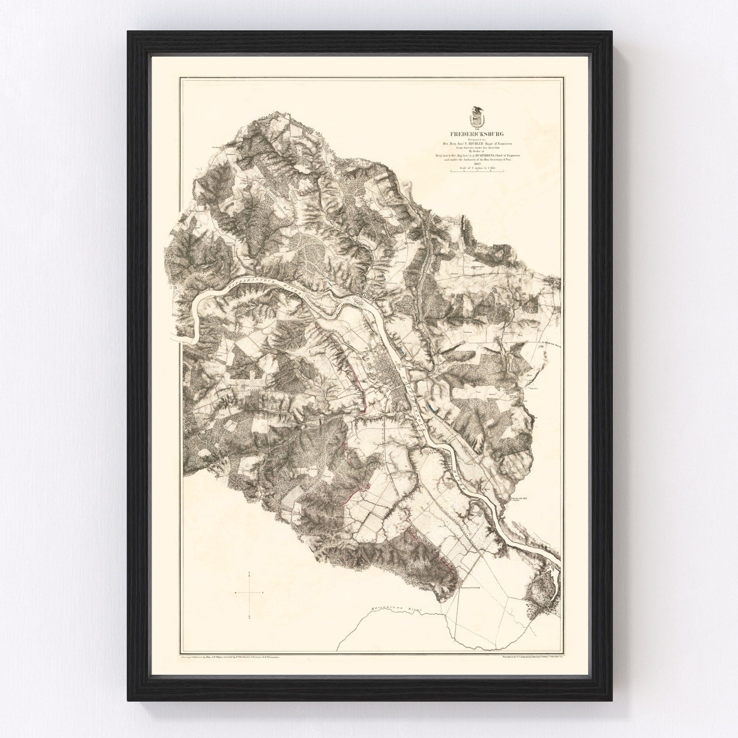 vintage map of Fredericksburg, Virginia, 1867