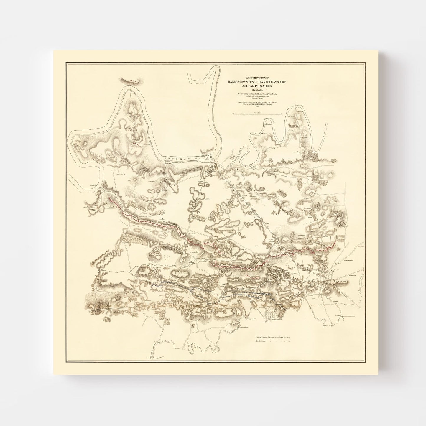 Vintage Map of Hagerstown & Funkstown, Maryland, 1879