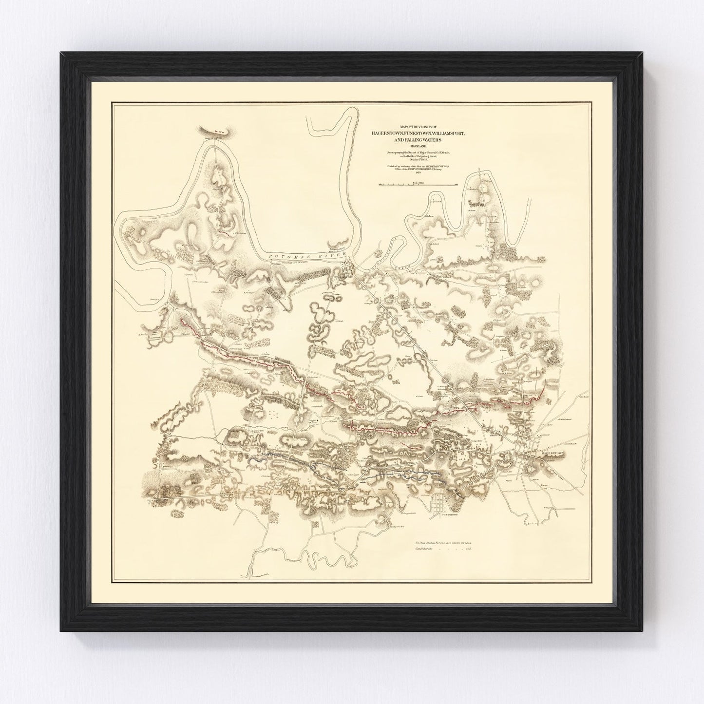 Vintage map of Hagerstown and Funkstown, Maryland, 1879
